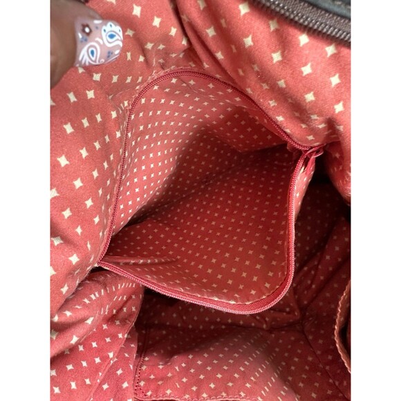 Fossil Key-Per Quilted Floral Fabric Cow Hide Leather Trim Shoulder Bag Tote - Picture 6 of 8